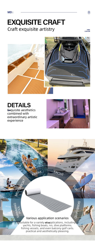 EVA Faux Teak Boat Flooring Sheet Marine Decking Mat Self Adhesive Non Slip Foam for Yacht Caravan & RV (Light Brown & White