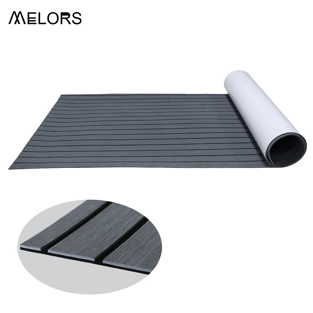 EVA Faux Teak Boat Flooring Sheet Marine Decking Mat Self Adhesive Non Slip Foam for Yacht Caravan & RV (Dark Grey & Black