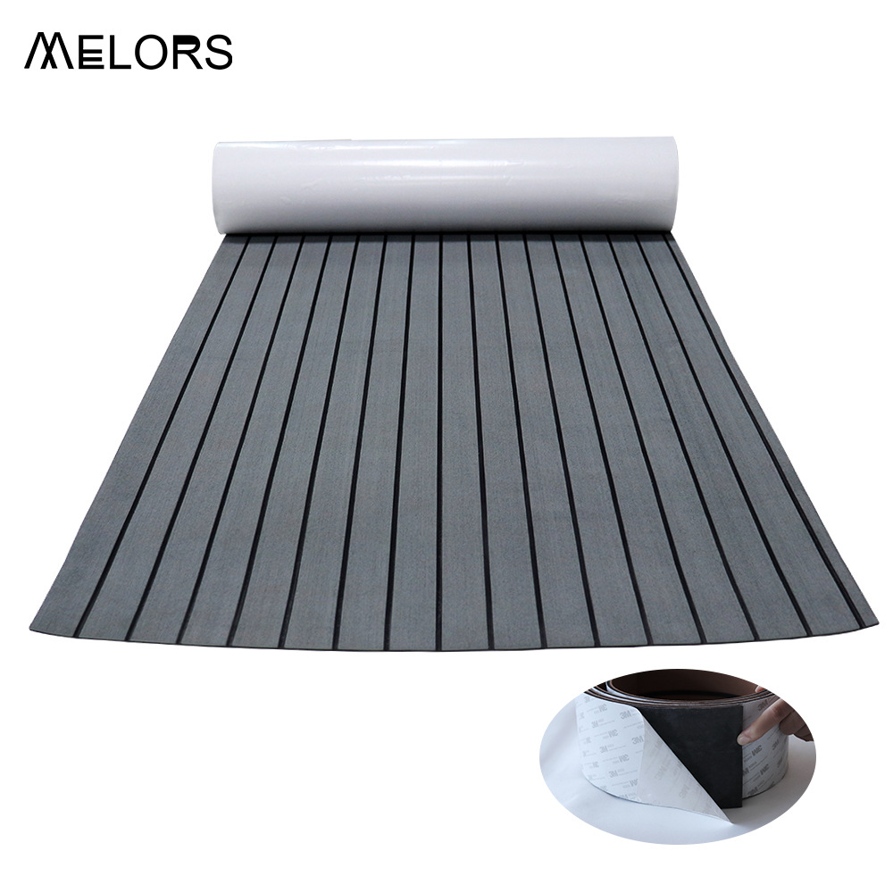 EVA Faux Teak Boat Flooring Sheet Marine Decking Mat Self Adhesive Non Slip Foam for Yacht Caravan & RV (Dark Grey & Black