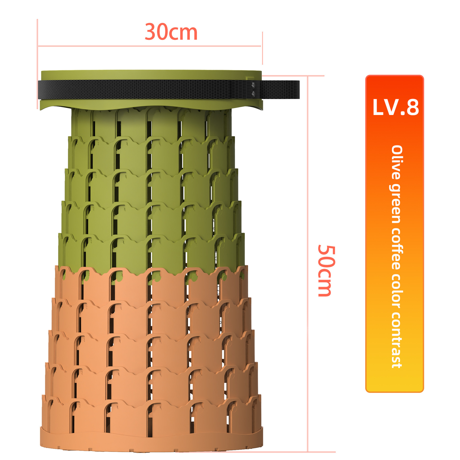 Portable Retractable Stool MAX Gen 8 Telescopic Camping Seat 50cm Tall Extra Wide Heavy Duty Olive Green & Coffee for Bush Camping & Fishing
