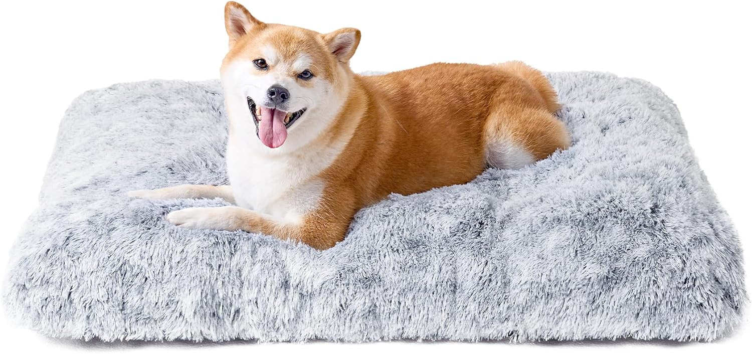 Luxury Long Plush Pet Bed Mat Faux Fur Crate Pad 45x30cm Light Grey Soft Warm Cushion for Cats & Small Dogs