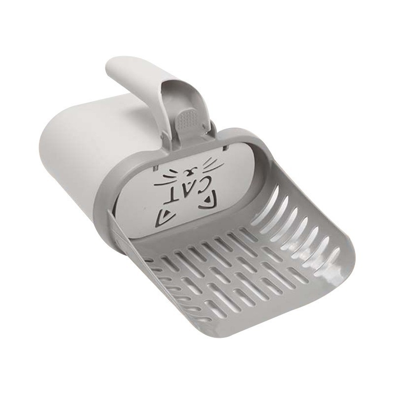 2-in-1 Cat Litter Scoop with Integrated Waste Bin Detachable Sifter Shovel Anti-Reflux Baffle Large Capacity Grey (Bags Not Included)