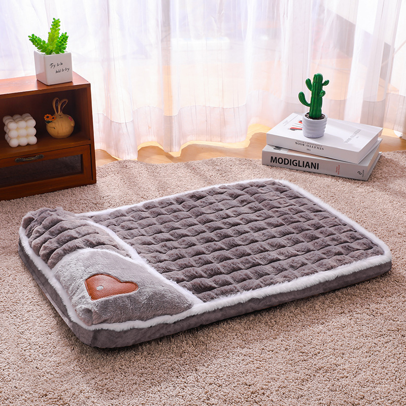 Thickened Pet Sofa Bed L Size 60x40cm Grey Dog Mat with Integrated Pillow Soft Washable Sleeping Pad for Dogs and Cats All Season Comfort
