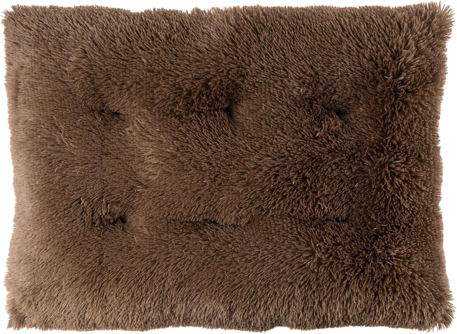 Luxury Long Plush Pet Bed Mat Faux Fur Crate Pad 80x55cm Dark Offee Soft Warm Cushion for Medium to Large Dogs