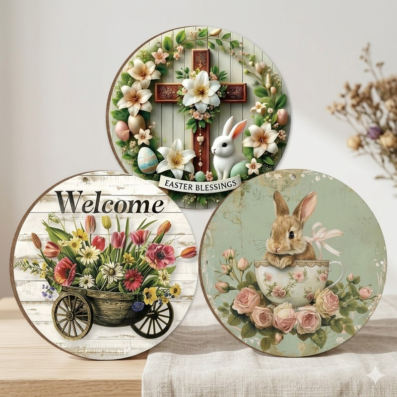 Easter Wooden Door Sign & Hanging Ornament 3-Piece Set – Festive Bunny Easter Wooden Door Sign & Hanging Ornament 3-Piece Set – Festive Bunny