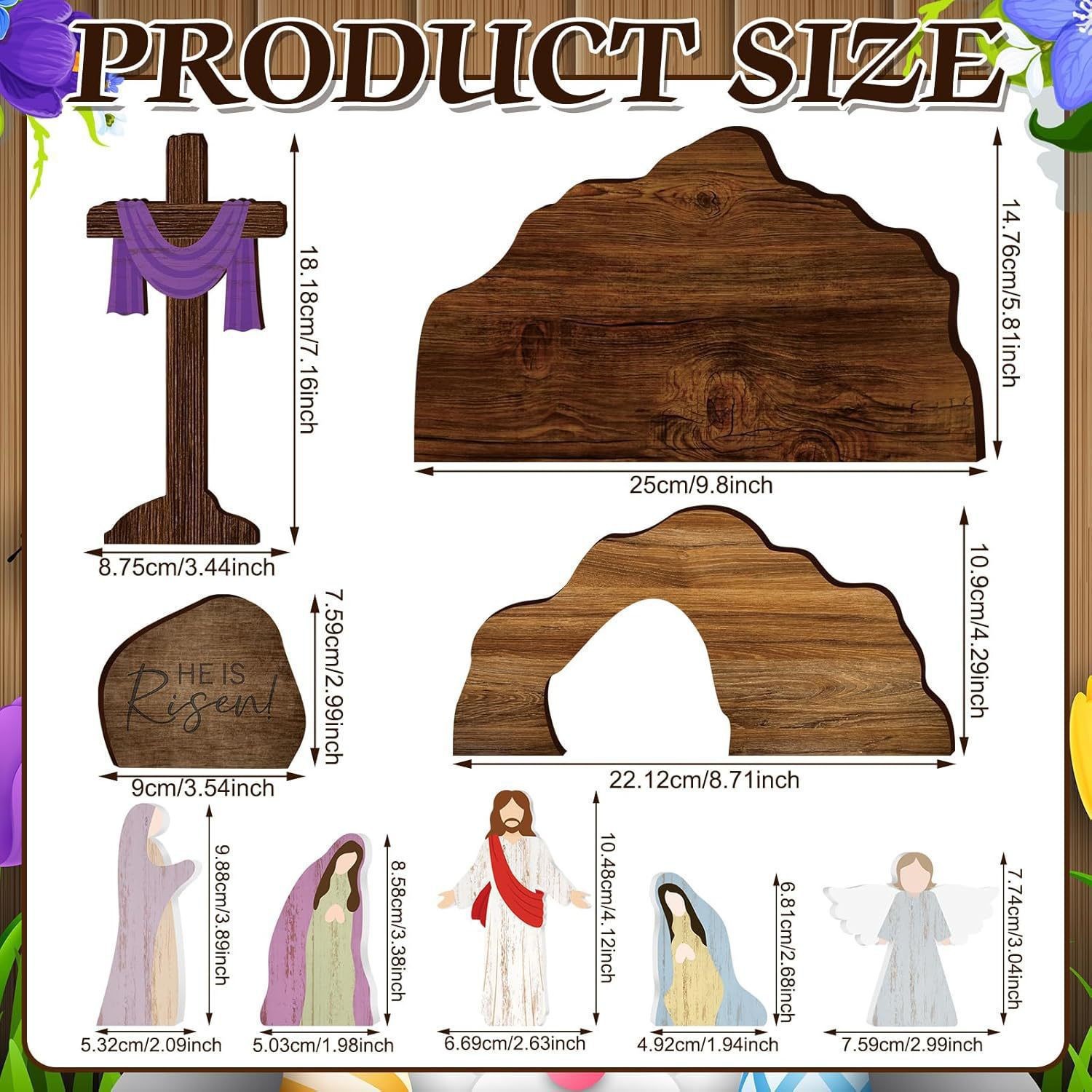 Easter Resurrection Scene Set Mini Wooden Figurine Ornament – Detailed Cross & Empty Tomb Creative Tabletop Decoration