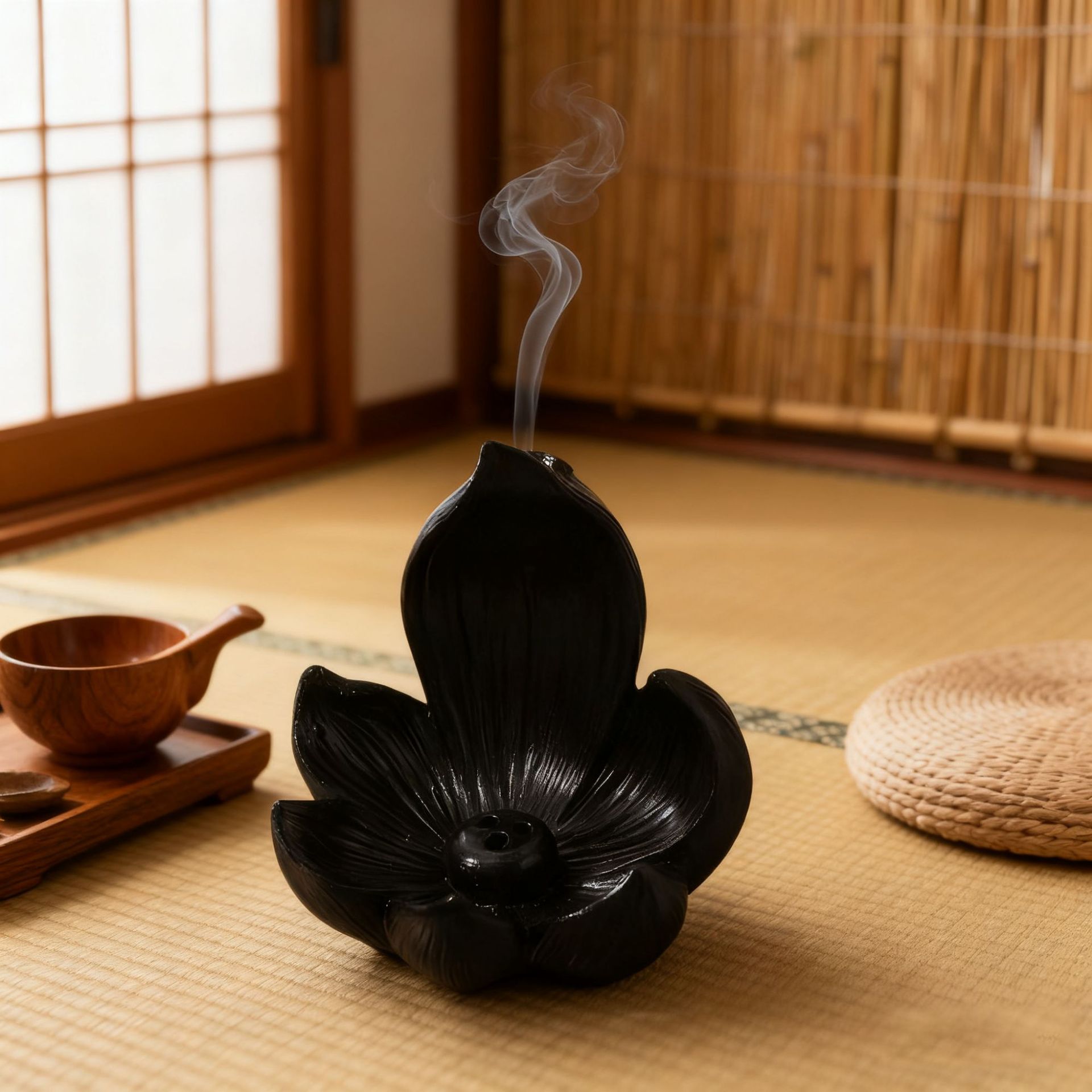 Black Zen Lotus Waterfall Backflow Aroma Diffuser - Premium Elegant Resin Craft for Meditation & Yoga