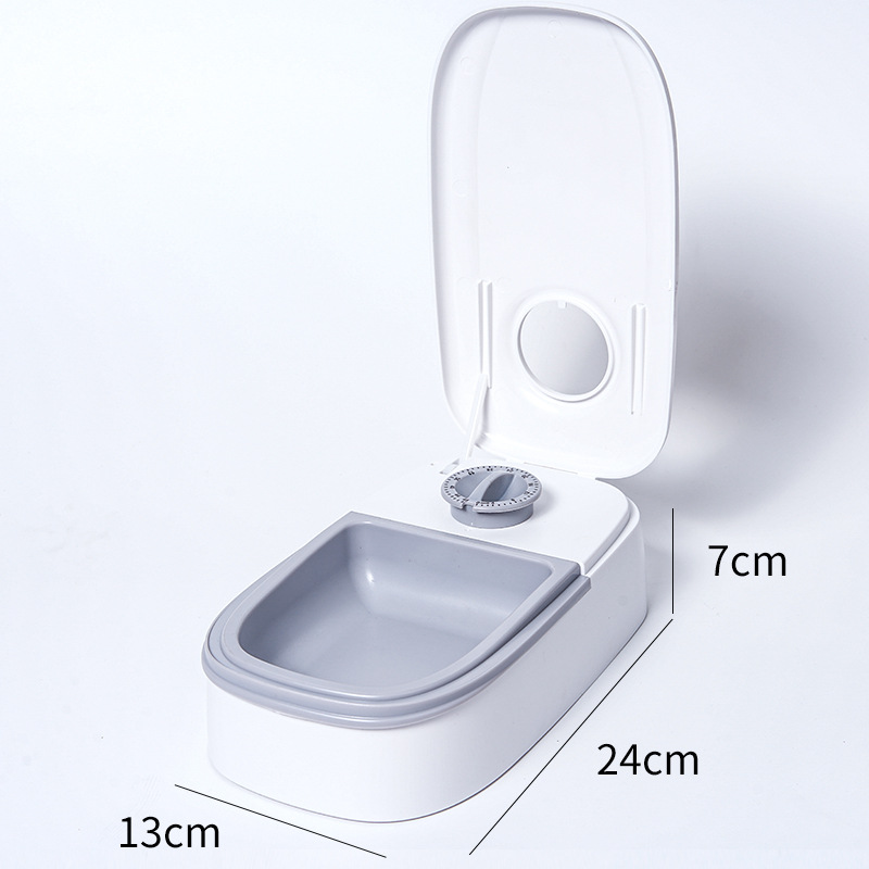 Grey Silent Automatic Pet Single Meal Dispenser with Rotary Buckle - Longest 48H Scheduled and Long Battery Life, Detachable for Easy Cleaning
