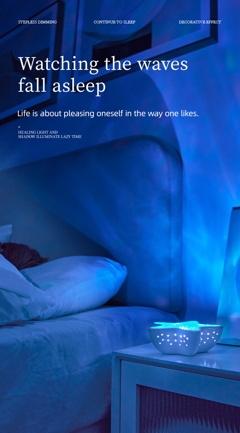 7-Colors Rechargeable Starfish Water Ripple Projection Lamp - Brightness Adjustable Ocean Ambiance Night Light