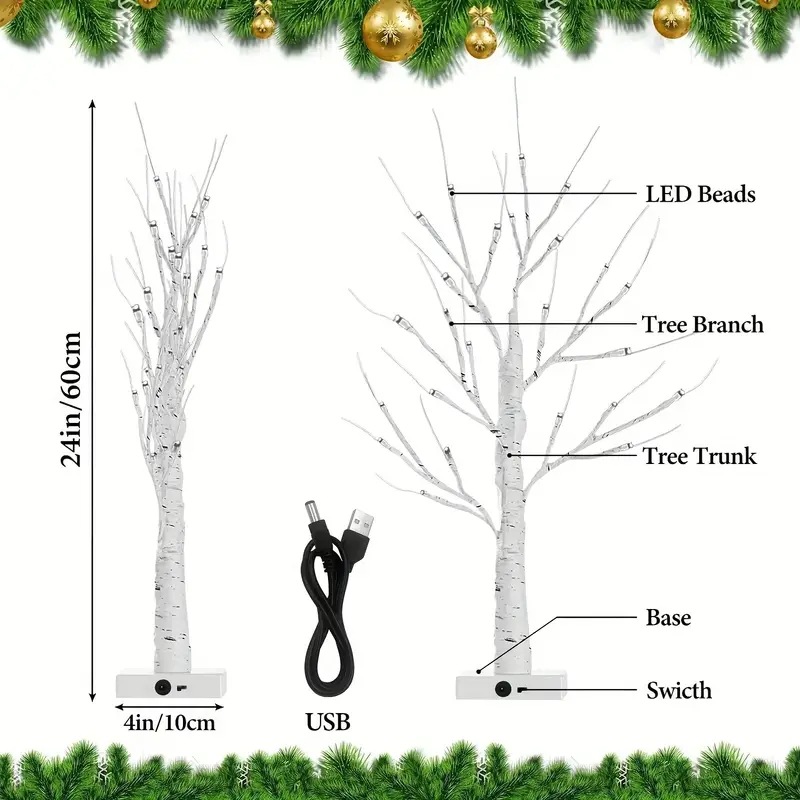 144 LEDS Birch Tree Lamp with Bendable Branches Style - Warm White Romantic Decorative Night Light Decor
