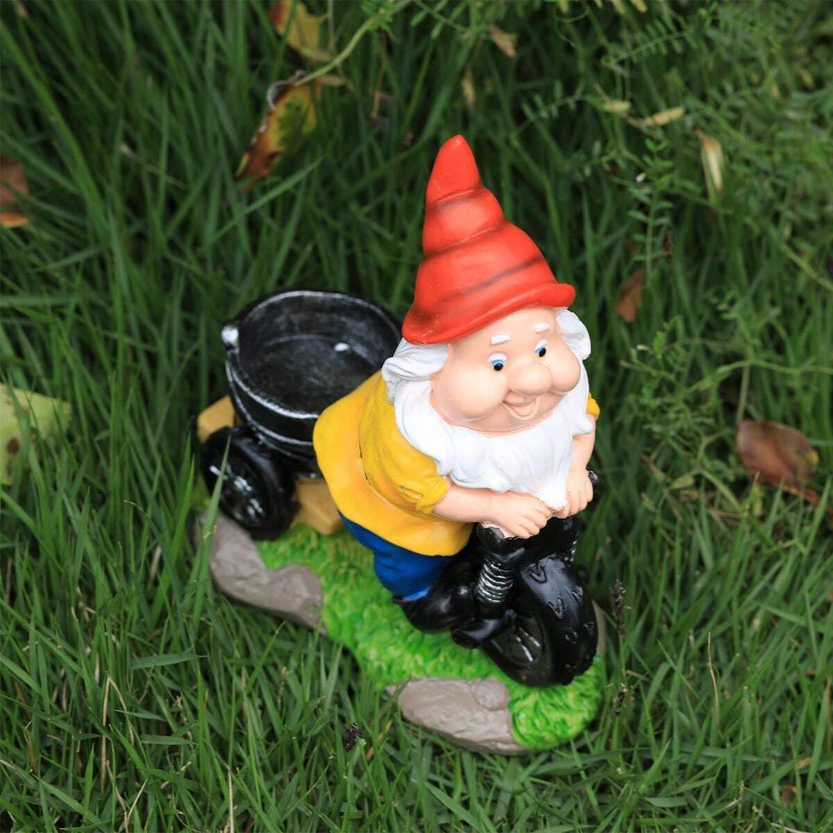 Whimsical Biking Gnome Garden Statue - Hand-Painted Resin Cycling Dwarf Sculpture for Patio