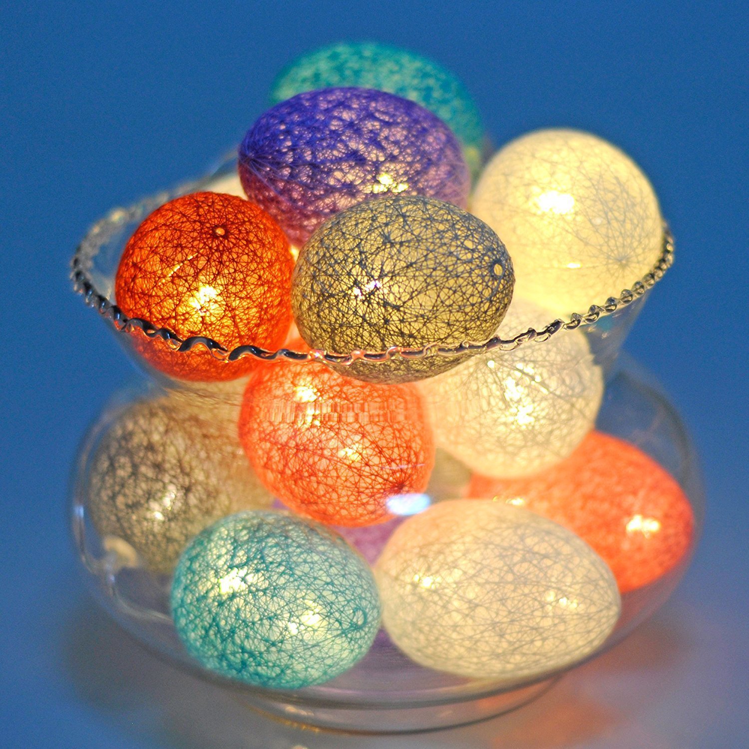 3M Easter Cotton Ball Egg String Lights (20 LED)  - Colorful Egg-Shaped Fairy Light Holiday Decor