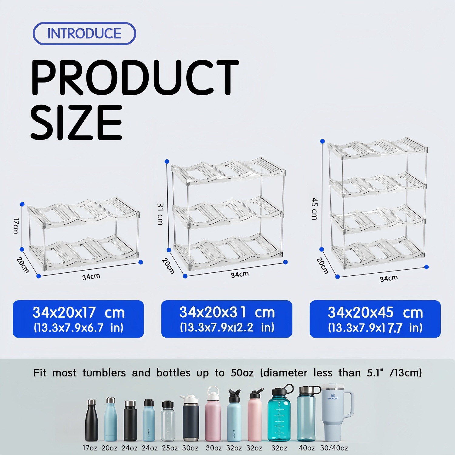 2-Tier Stackable Transparent Cup & Wine Organizer - Detachable Tumbler & Bottle Desktop Rack
