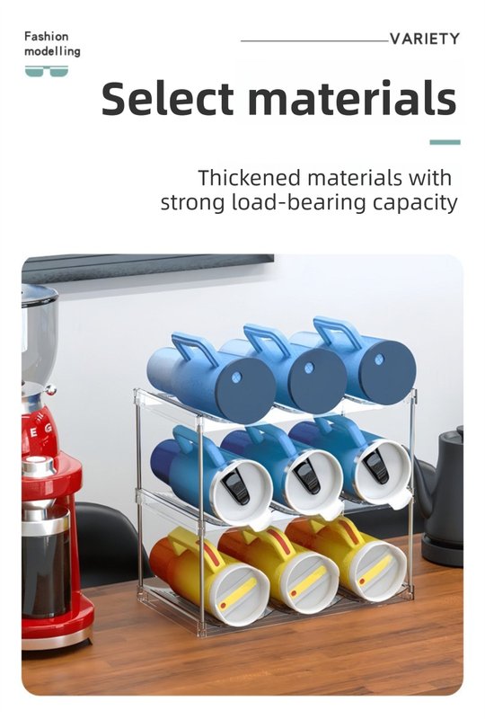3-Tier Stackable Transparent Cup & Wine Organizer - Detachable Tumbler & Bottle Desktop Rack