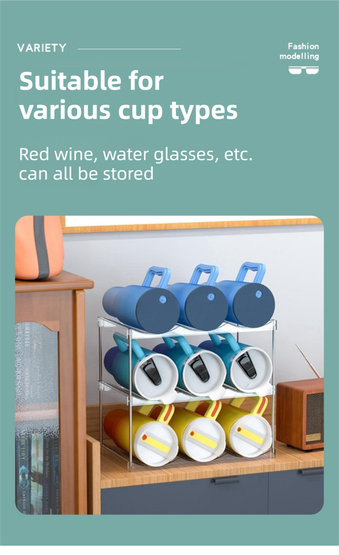 3-Tier Stackable Black Cup & Wine Organizer - Detachable Tumbler & Bottle Desktop Rack