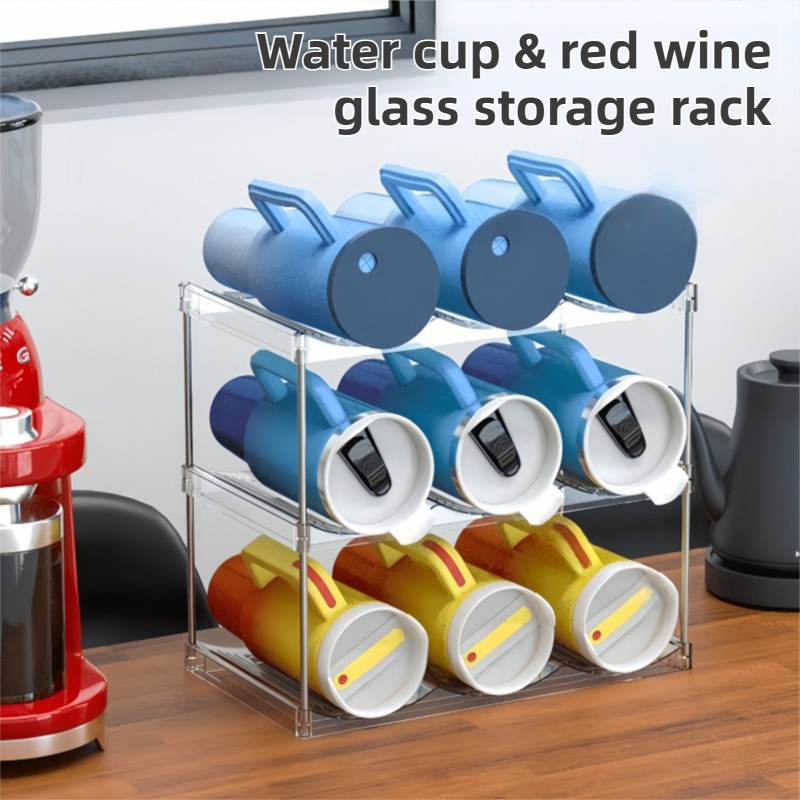4-Tier Stackable Black Cup & Wine Organizer - Detachable Tumbler & Bottle Desktop Rack