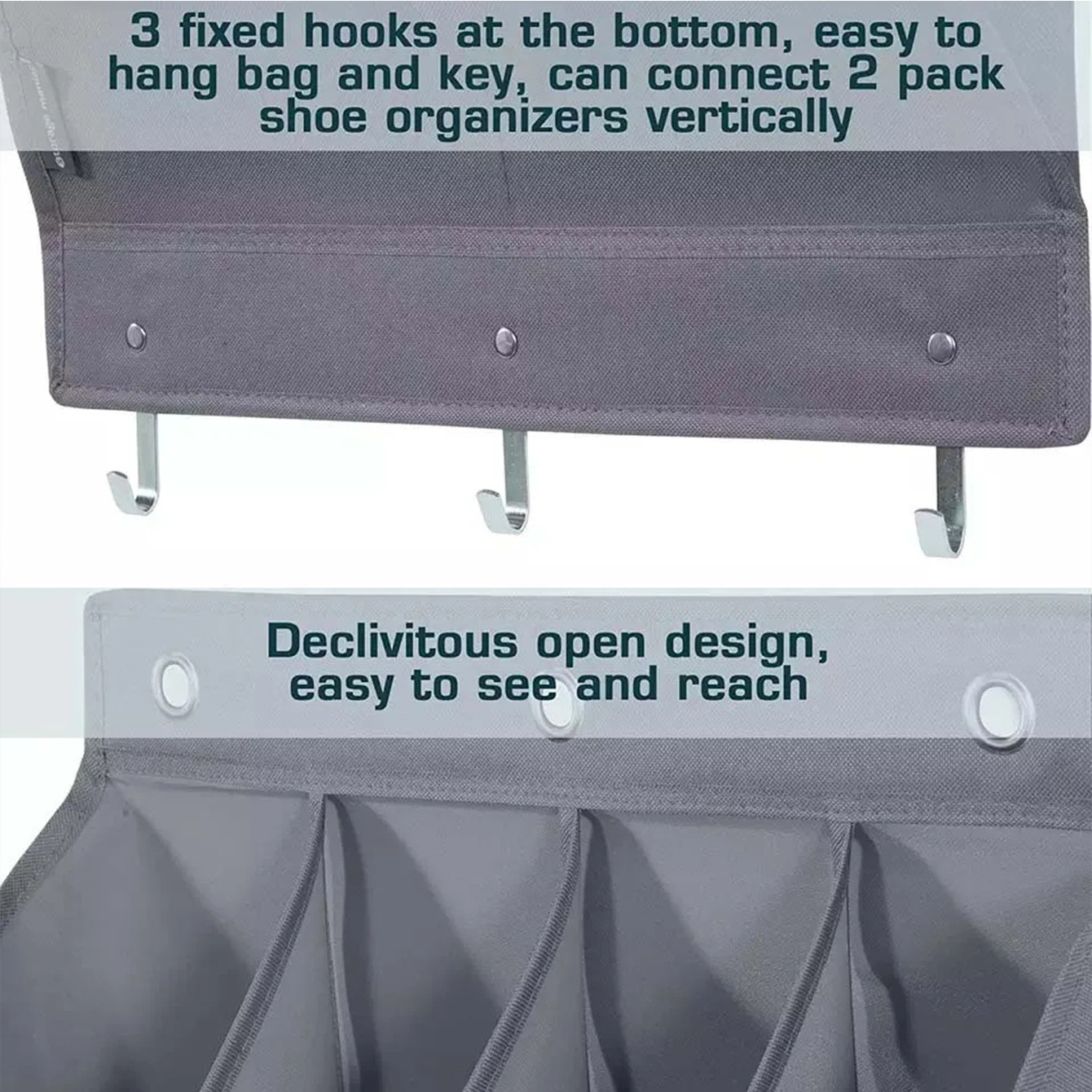 6-Tier Grey Collapsible Over-the-Door Hanging Storage Bag - Space-Saving Shoes & Sundries Wall Holder with Hooks