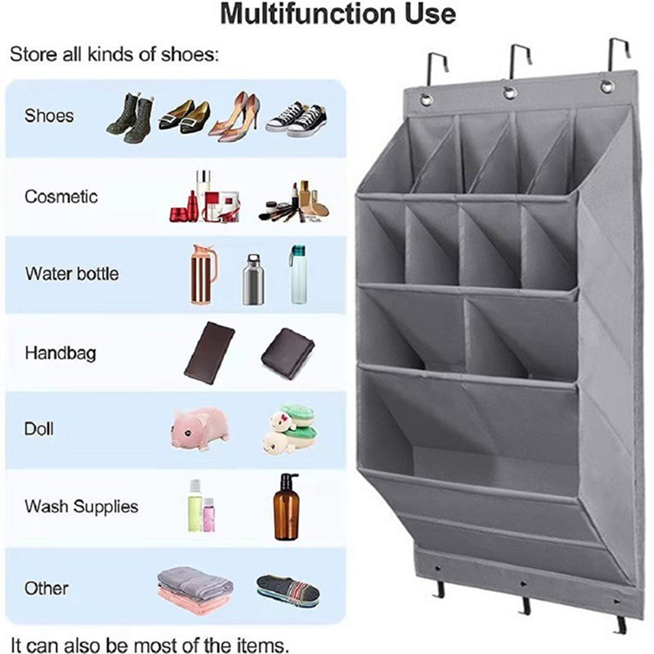 8-Tier Black Collapsible Over-the-Door Hanging Storage Bag - Space-Saving Shoes & Sundries Wall Holder with Hooks