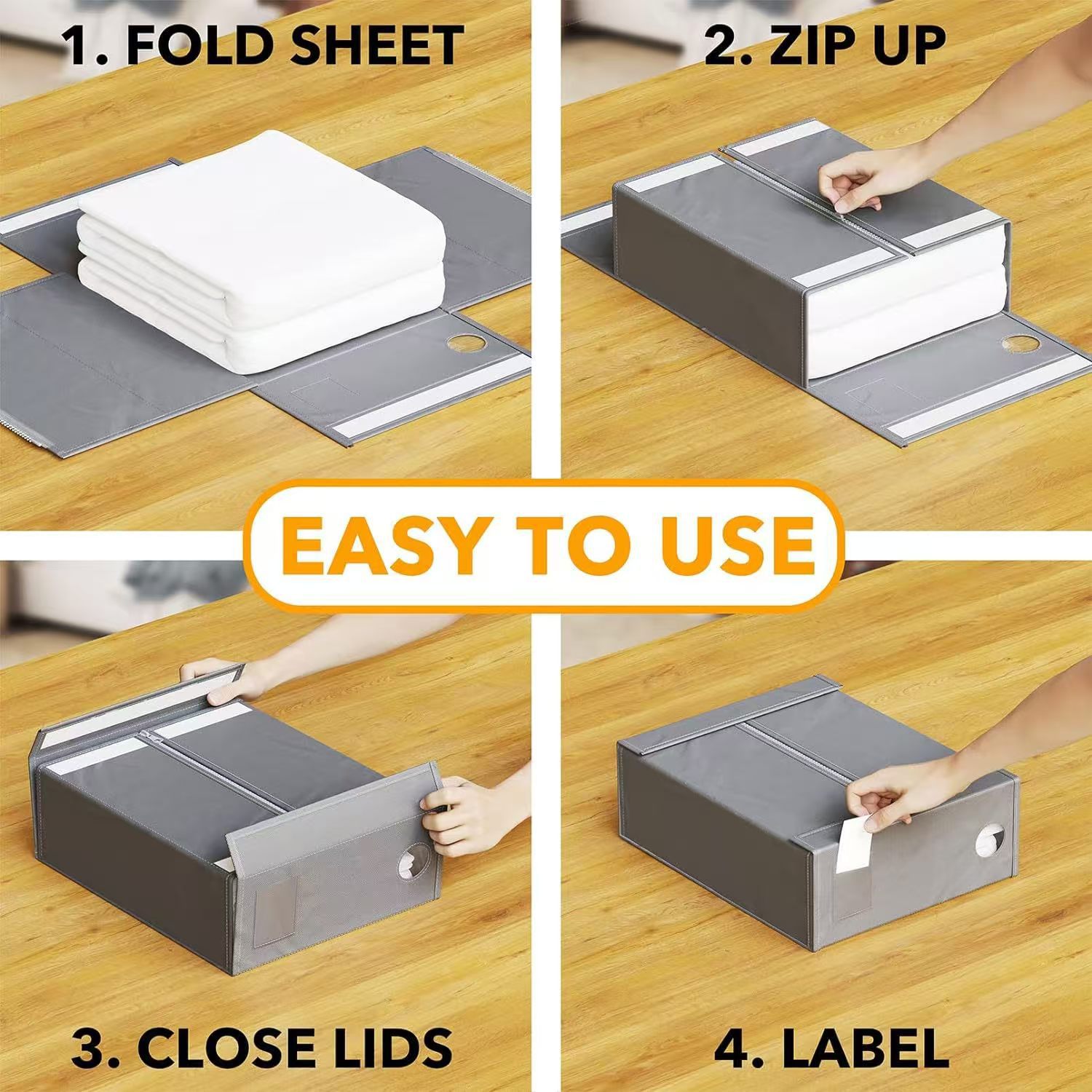 2-Pack Beige Foldable Bed Sheet Set Organizer with Clear Window