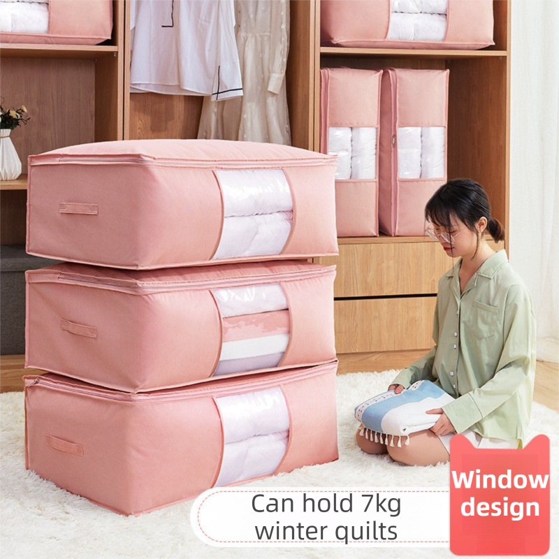 2-Pack Grey Extra Large Quilt & Clothes Storage Bag (63X43X22CM) - Breathable Wardrobe Organizer with Clear Window & Double Zippers