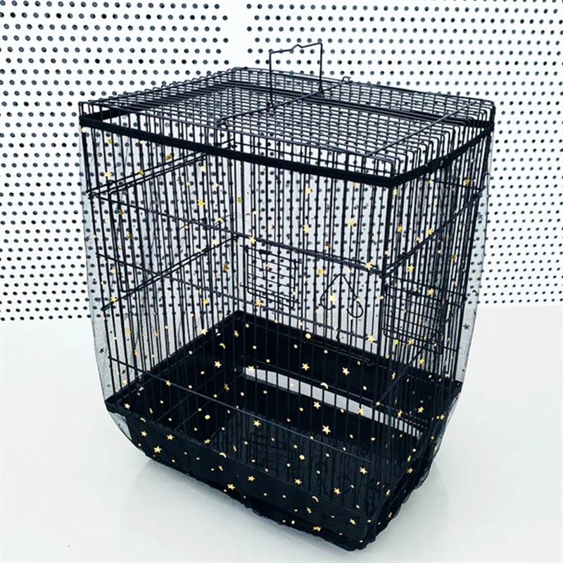 XXL Black Star【Height 40, Circumference 220】 Large Bird Cage Seed Catcher Net Cover - Adjustable Mesh Guard Splash-Proof Dust Cover for Indoor Outdoor Cages