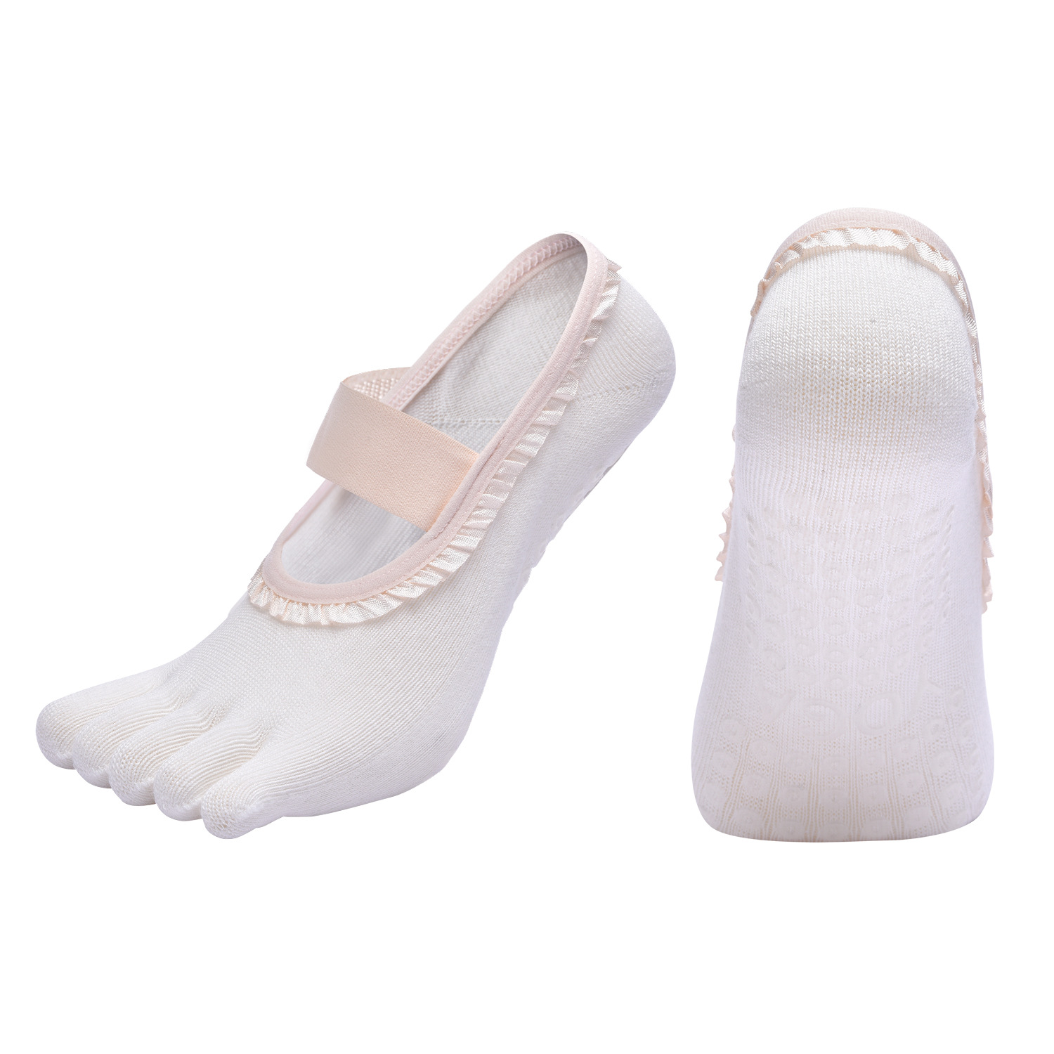 White 2pcs Women%27s 5-Finger Ballet Style Yoga Socks - Non-Slip Grip Pilates & Dance Socks with Elegant Lace Trim and Elastic Cross Strap White 2pcs Women%27s 5-Finger Ballet Style Yoga Socks - Non-Slip Grip Pilates & Dance Socks with Elegant Lace Trim and Elastic Cross Strap
