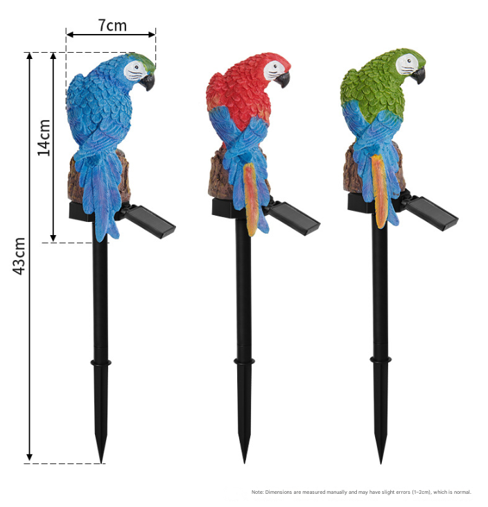 Blue Solar Powered Parrot Garden Stake Lights - Hand-Painted Waterproof Resin LED Landscape Lamps for Outdoor Patio