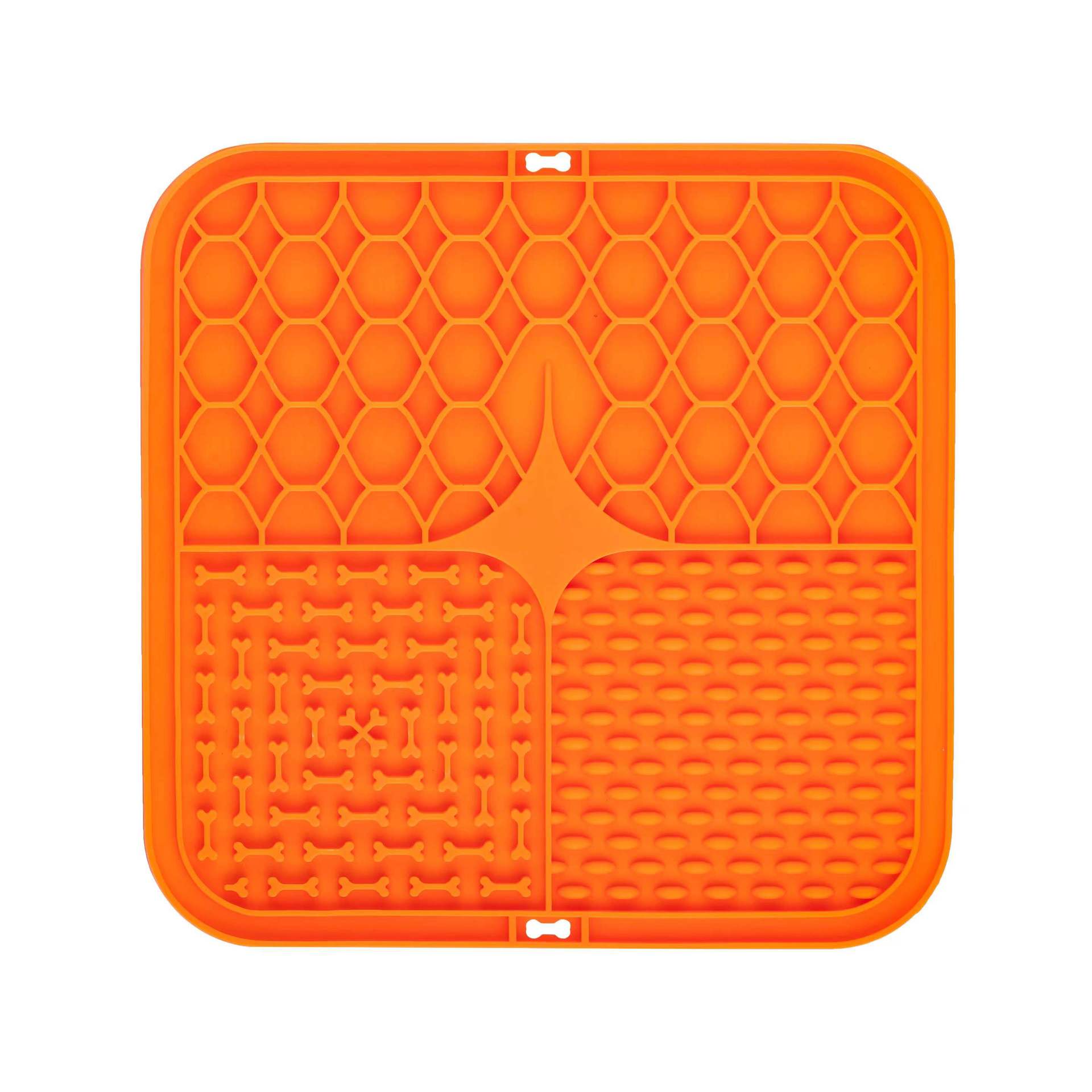 2PCS Orange 20 x 20 cm Silicone Pet Lick Mat | Multi-Zone Slow Feeder Pad with Suction Cups | Anxiety Relief Dog & Cat Bowl