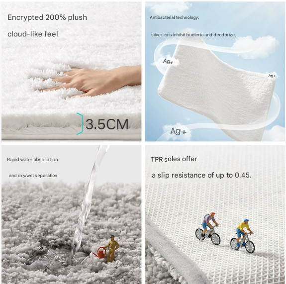 Khaki 60*90cm Luxury 3.5cm Shag Bath Mat 