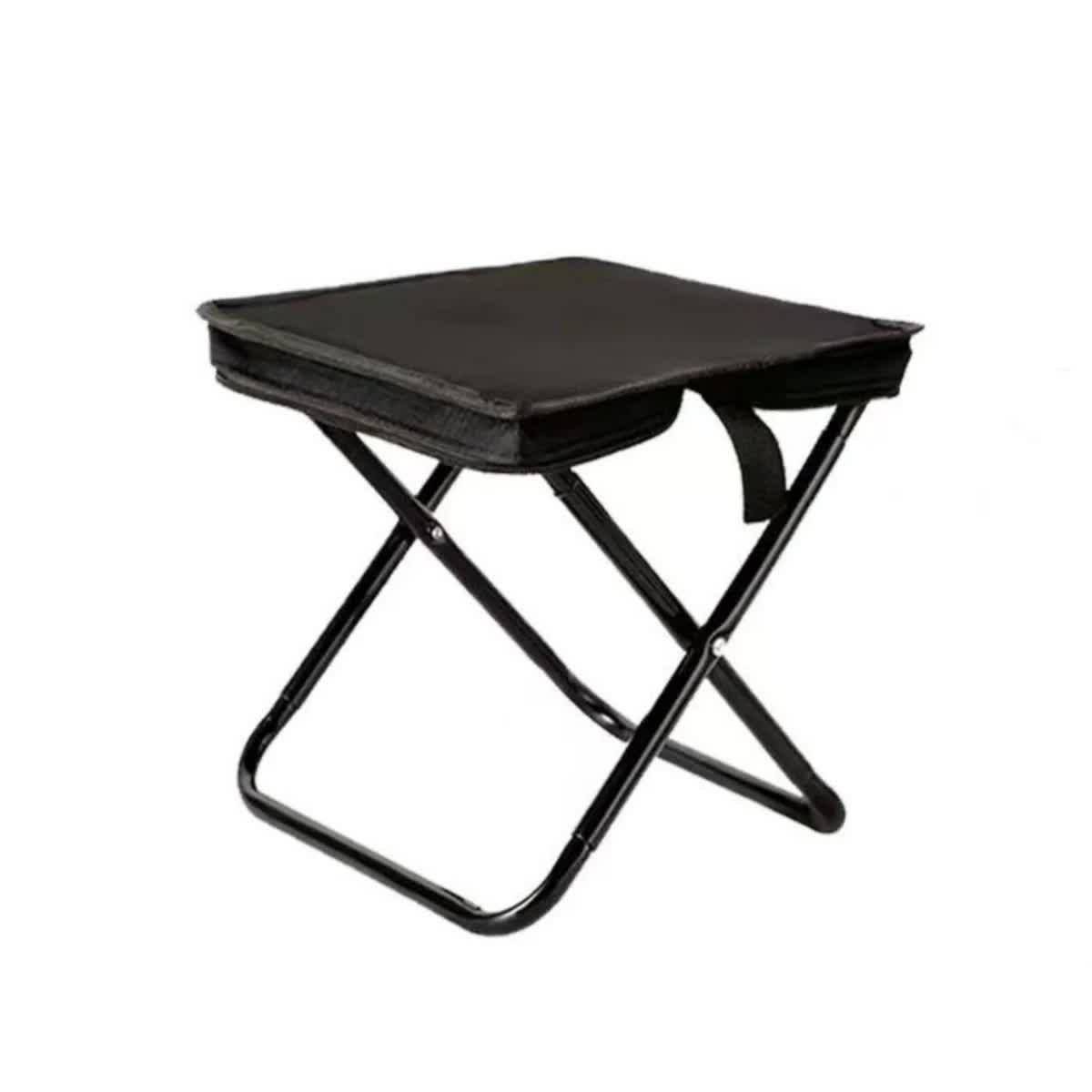Black Outdoor Folding Stool with Carrying Handle - Portable Camping Seat
