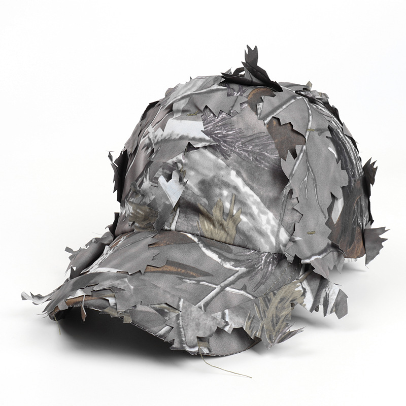 Grey 3D Leaf Camouflage Baseball Cap – American-Style Outdoor Tactical Hat for Hunting, Camping & Survival