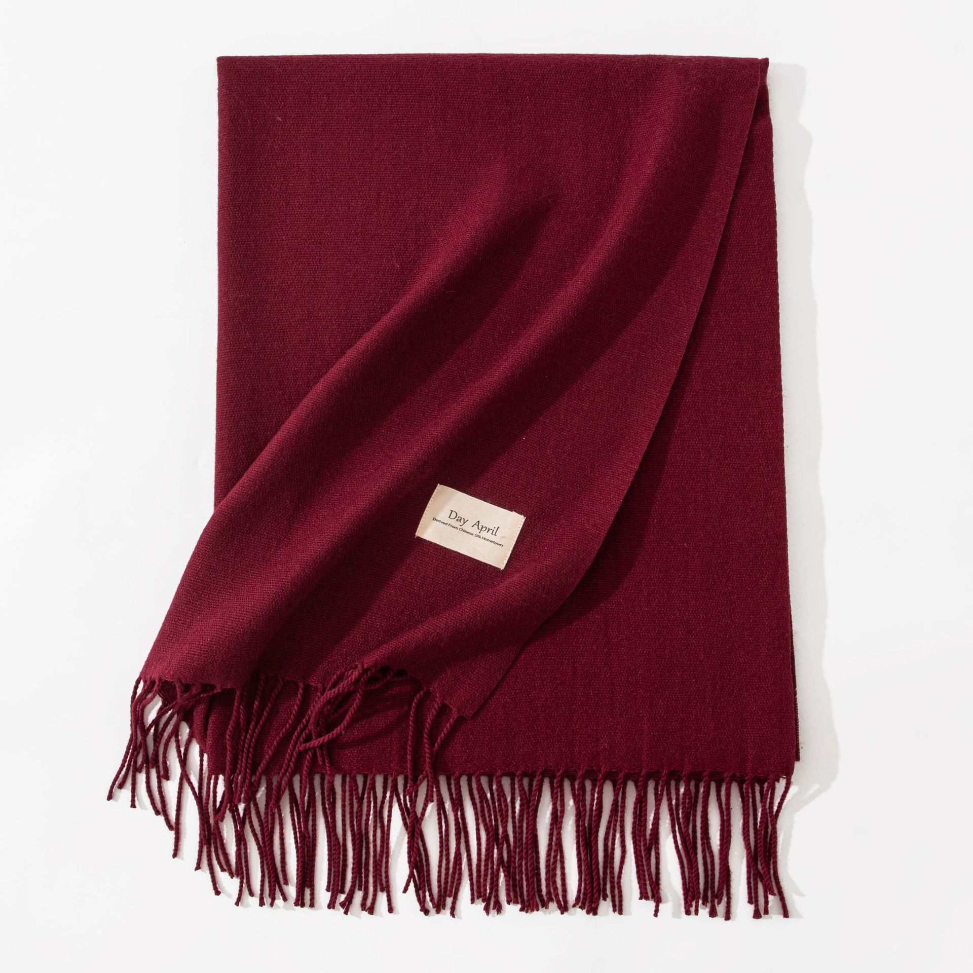 Dark Red Autumn & Winter Korean-Style Women's Cashmere-Like Scarf – Solid Color, Warm, Versatile Wrap