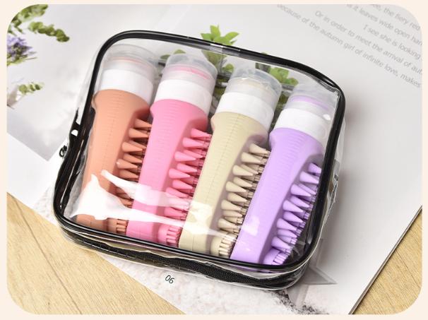 Combination A Travel silicone refillable water bottle set – multi-functional soft-press dispenser with brush and storage bag (4-pack) Combination A Travel silicone refillable water bottle set – multi-functional soft-press dispenser with brush and storage bag (4-pack)