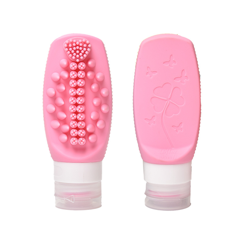 Combination A Travel silicone refillable water bottle set – multi-functional soft-press dispenser with brush and storage bag (4-pack)