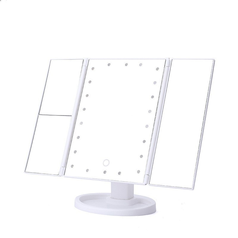 White 360° Rotating LED Tri-Fold Makeup Mirror – 22-Bulb Illuminated Vanity Mirror with 1X/2X/3X Magnification White 360° Rotating LED Tri-Fold Makeup Mirror – 22-Bulb Illuminated Vanity Mirror with 1X/2X/3X Magnification