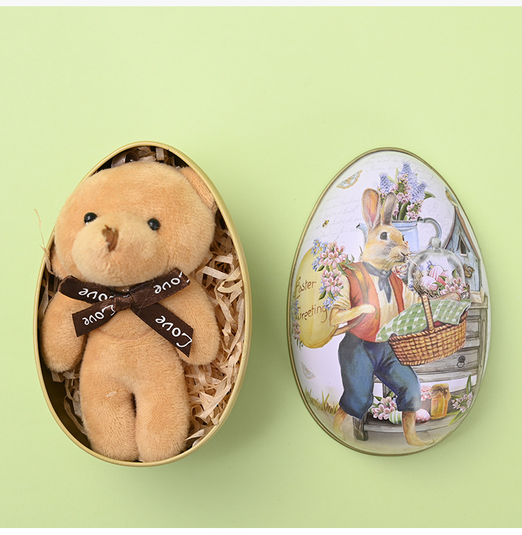 Easter Decorative Tin Egg Set of 3 Sizes with Vintage Rabbit Artwork for Home Display and Gift Giving(Style C)