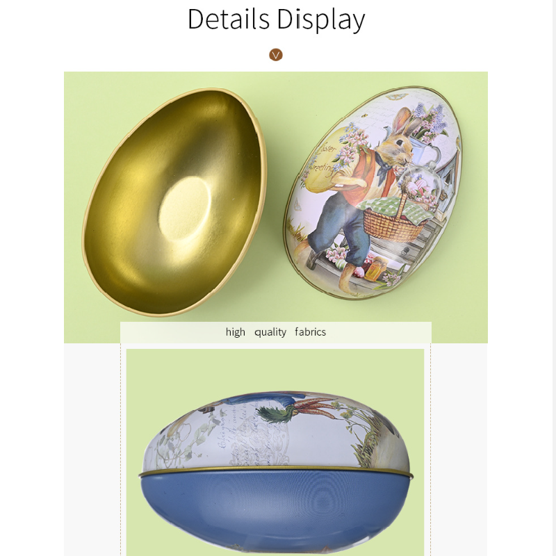 Easter Decorative Tin Egg Set of 3 Sizes with Vintage Rabbit Artwork for Home Display and Gift Giving(Style E)
