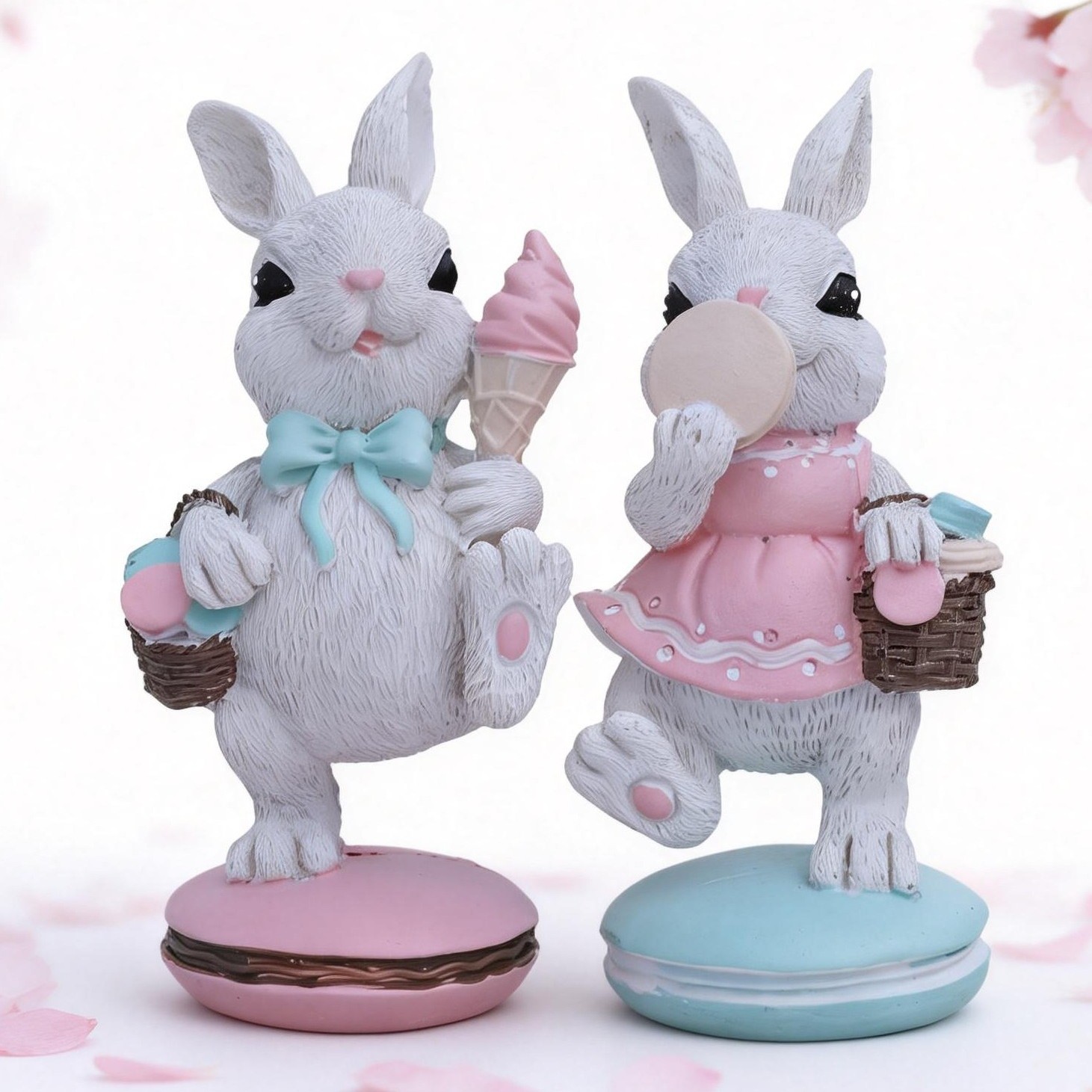 White Cute Resin Bunny Figurines Set of 2 in Pastel Colors for Home Office Desk or Shelf Decoration White Cute Resin Bunny Figurines Set of 2 in Pastel Colors for Home Office Desk or Shelf Decoration