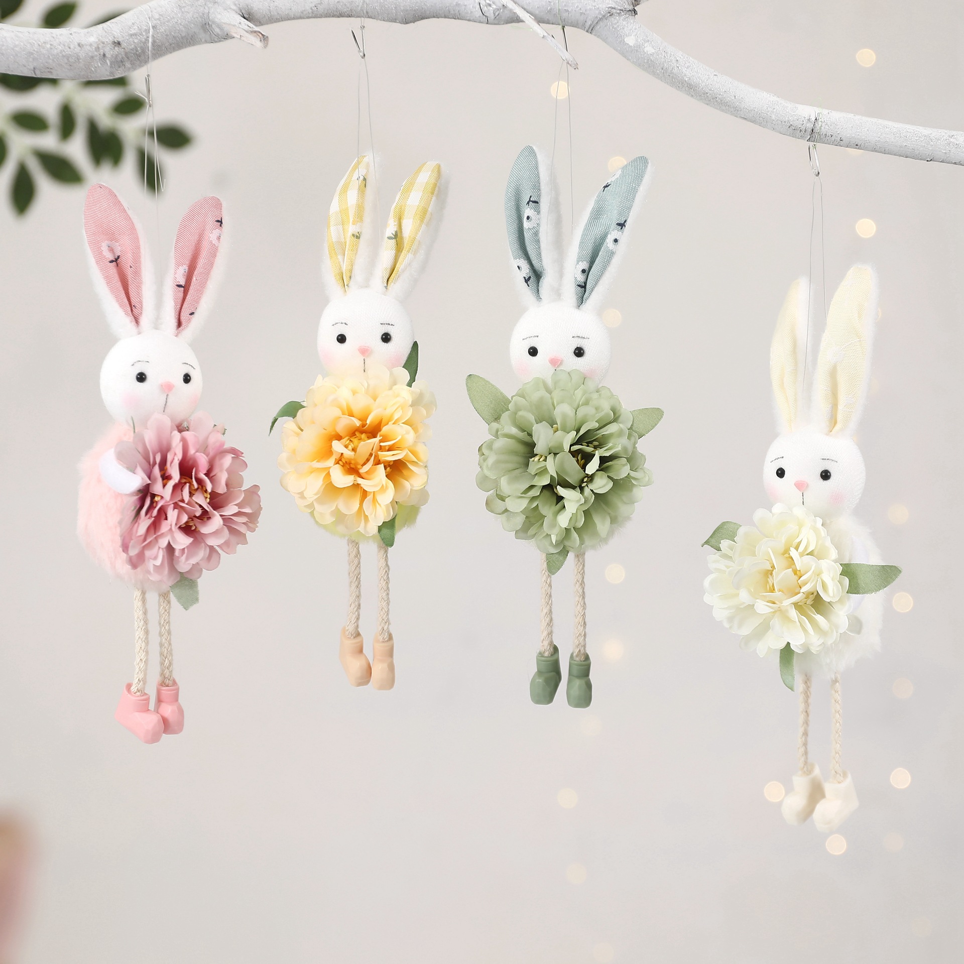 White Easter Bunny Flower Hanging Decoration for Home