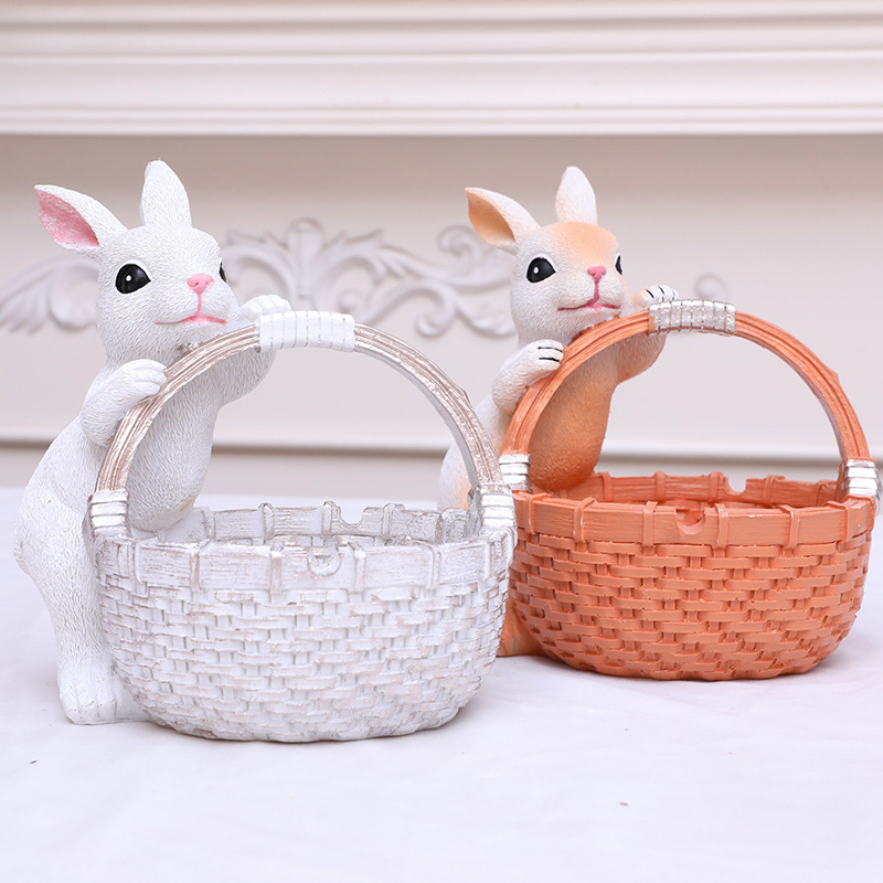 Orange Easter Rabbit Resin Decor with Basket – Festive Home Ornament for Spring and Holiday Display