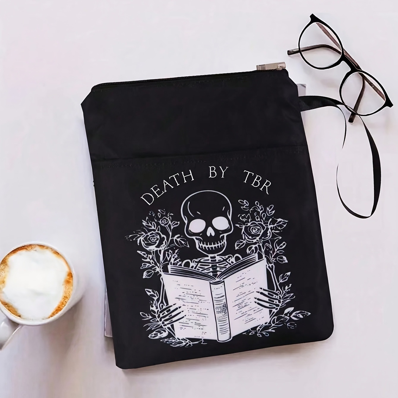 Black skull Zippered Book Sleeve with Printed Design – Waterproof Protective Cover for Books Black skull Zippered Book Sleeve with Printed Design – Waterproof Protective Cover for Books