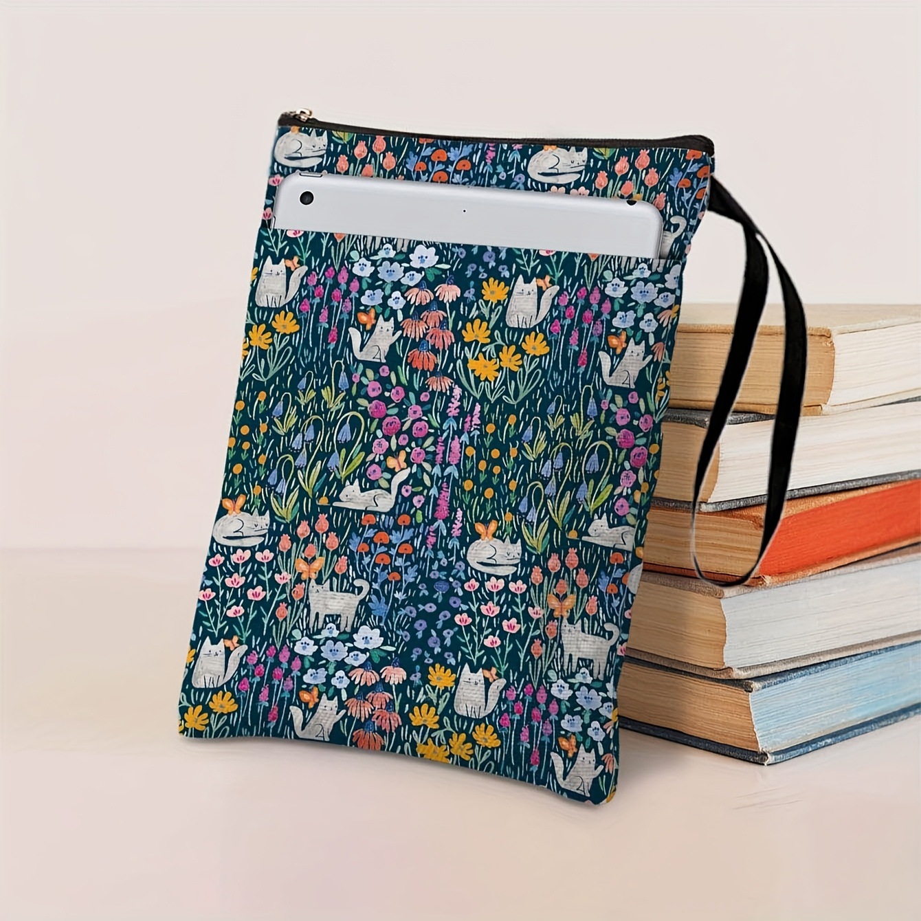Cat Flowers Zippered Book Sleeve with Printed Design – Waterproof Protective Cover for Books Cat Flowers Zippered Book Sleeve with Printed Design – Waterproof Protective Cover for Books