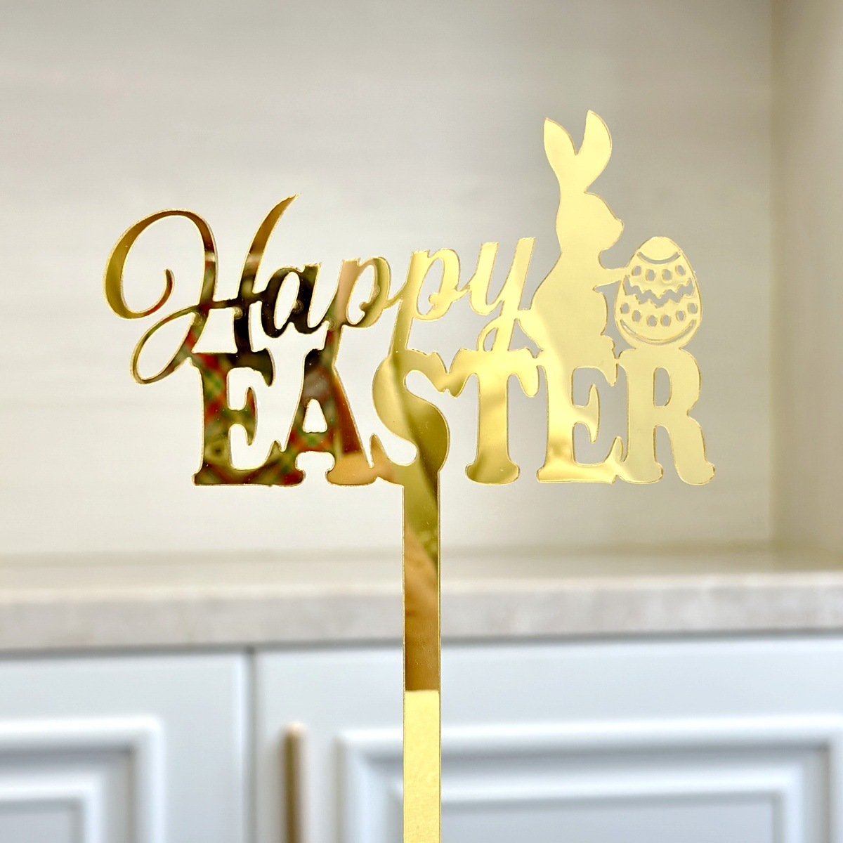 10-Piece Set of Elegant Easter Cake Toppers – Gold Acrylic "Happy Easter" Decorations with Bunny & Egg Designs, Perfect for Party Cakes and Festive Table Settings(Style 3)