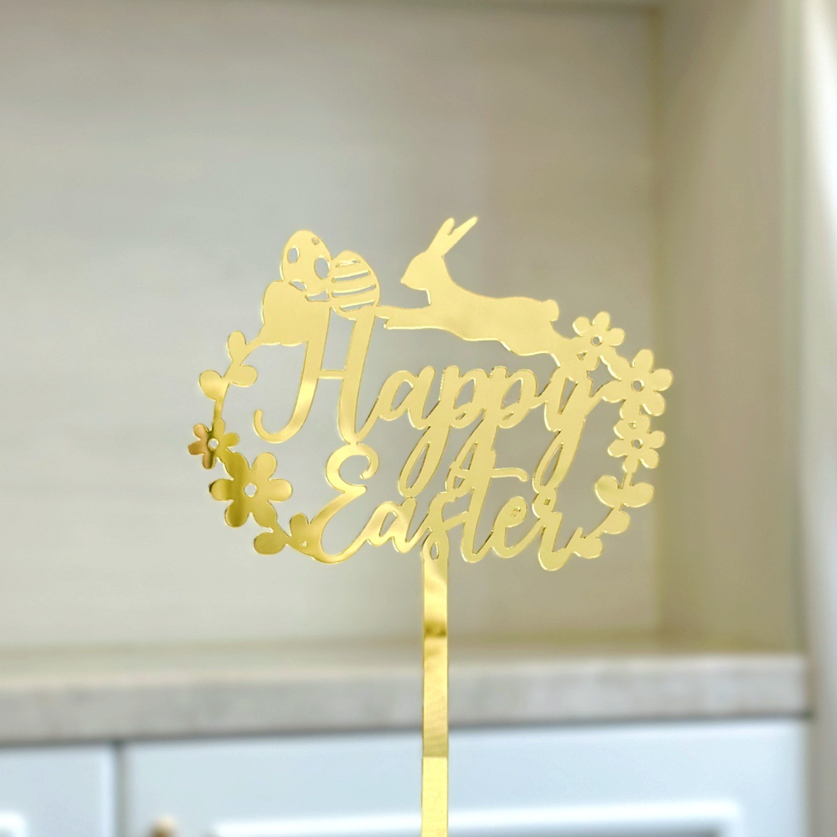 10-Piece Set of Elegant Easter Cake Toppers – Gold Acrylic "Happy Easter" Decorations with Bunny & Egg Designs 10-Piece Set of Elegant Easter Cake Toppers – Gold Acrylic "Happy Easter" Decorations with Bunny & Egg Designs