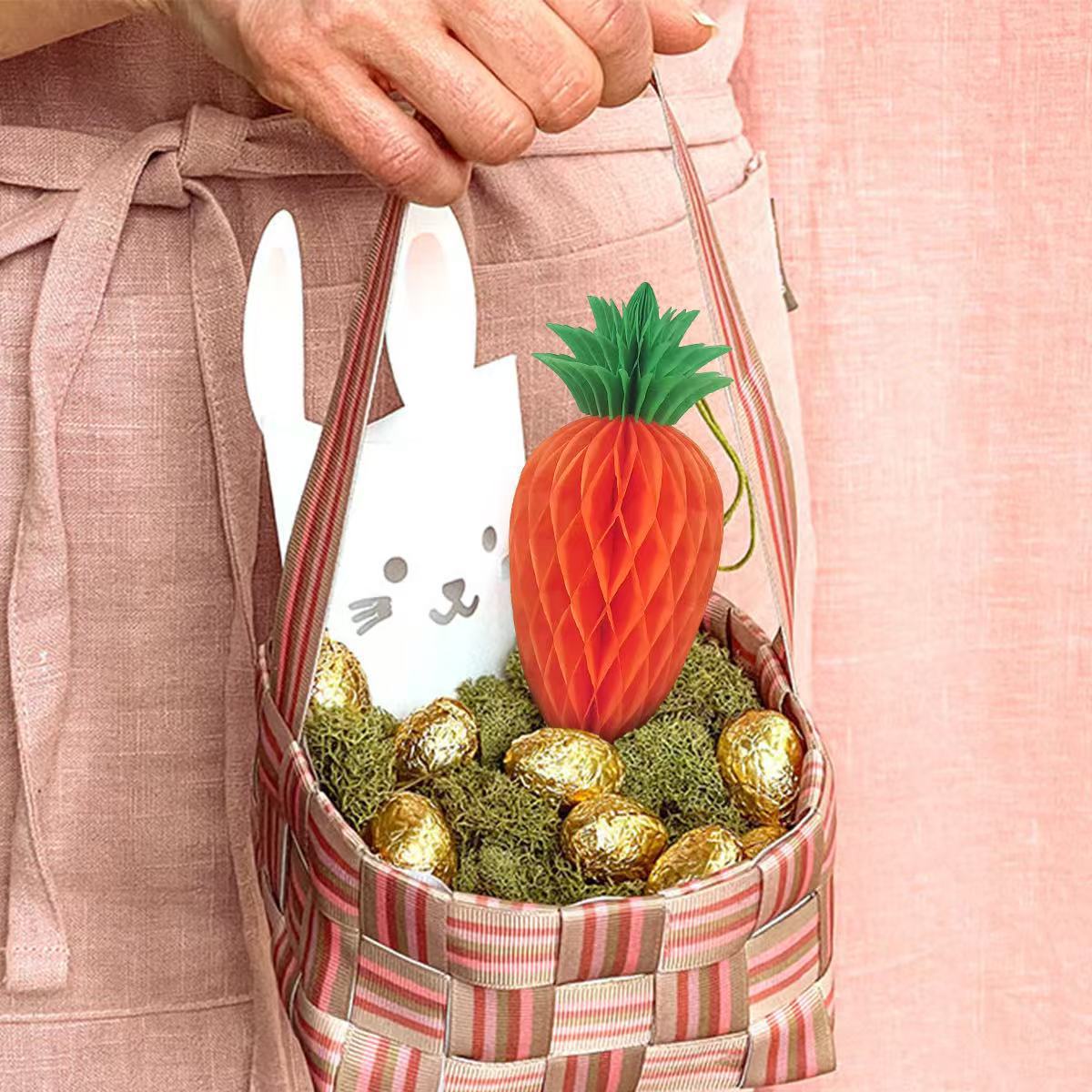 Easter Carrot Honeycomb Decorations – 10-Piece Set with 5 x 15cm and 5 x 20cm Paper Carrots