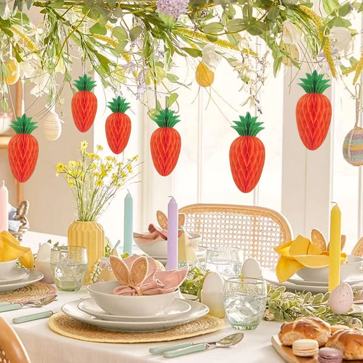 Easter Carrot Honeycomb Decorations – 10-Piece Set with 5 x 15cm and 5 x 20cm Paper Carrots