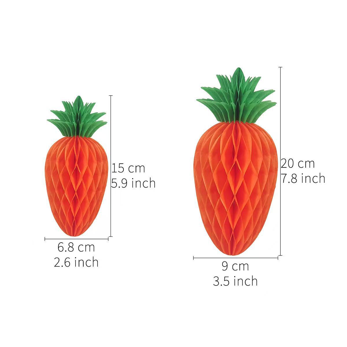 Easter Carrot Honeycomb Decorations – 10-Piece Set with 5 x 15cm and 5 x 20cm Paper Carrots