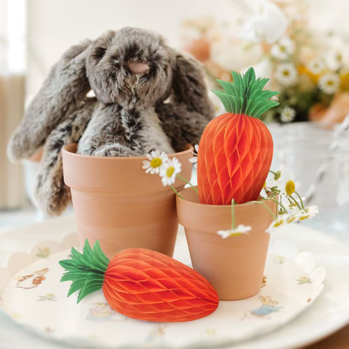 Easter Carrot Honeycomb Decorations – 10-Piece Set of 20cm Paper Carrots