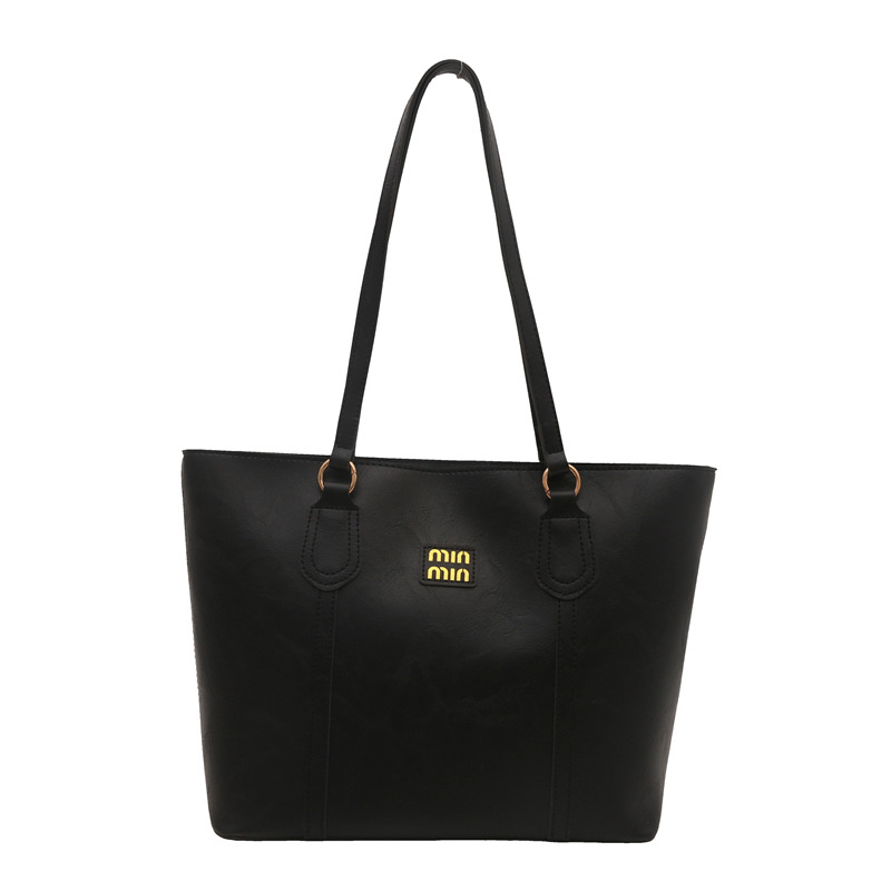 Black Large Capacity Tote Bag – Vintage-Style Shoulder Handbag for Daily Use & Office Commute
