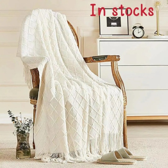 Beige Nordic Minimalist Knit Throw Blanket – 127×180cm Lightweight